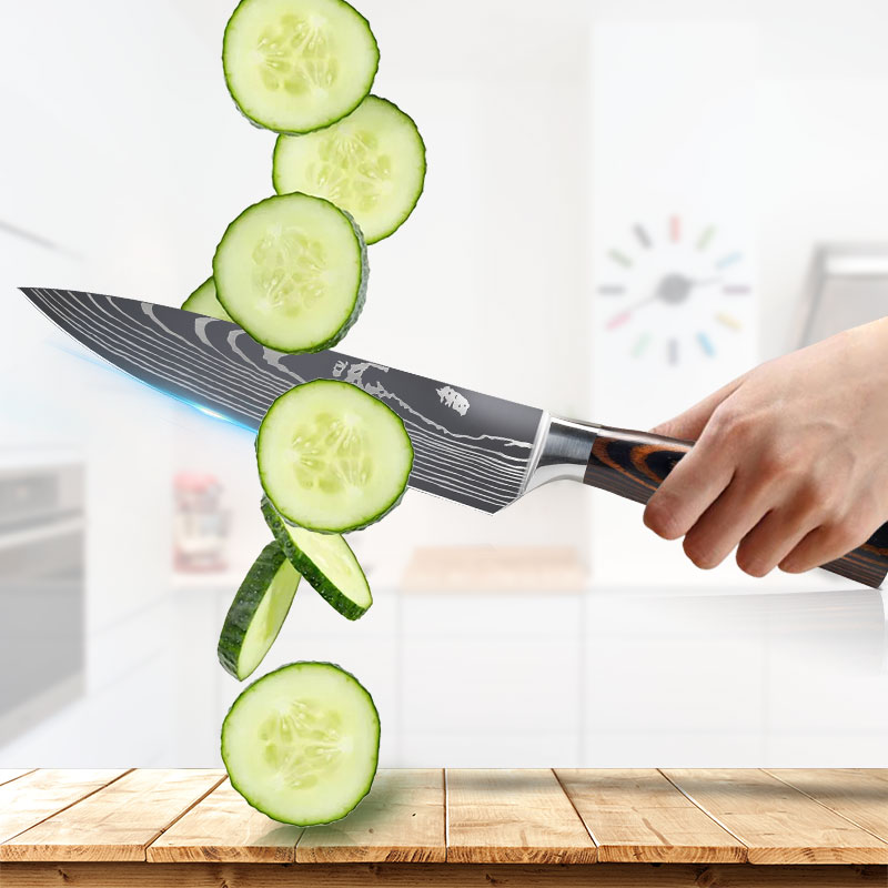 Köksknivar set kockknivar rostfritt stål imitation damaskus mönster santoku klyv skärning verktygsknivar
