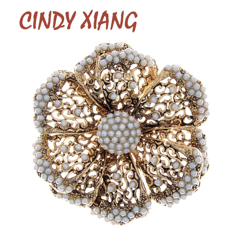 Cindy xiang vintage pérola flor broches para o casamento feminino broche pino 2 cores disponíveis moda jóias oco-para fora pino presente