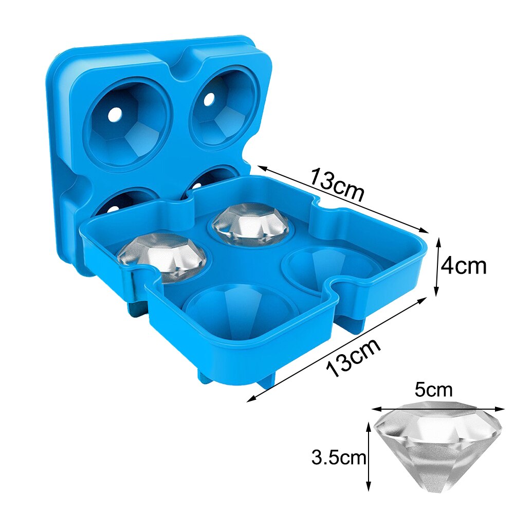 Silicone Diamond Ice Cube Tray Reusable Ice Cubes Maker Diamond Shaped Ice Cream Moulds Whiskey Wine Cocktail Bar Party Tools: Blue