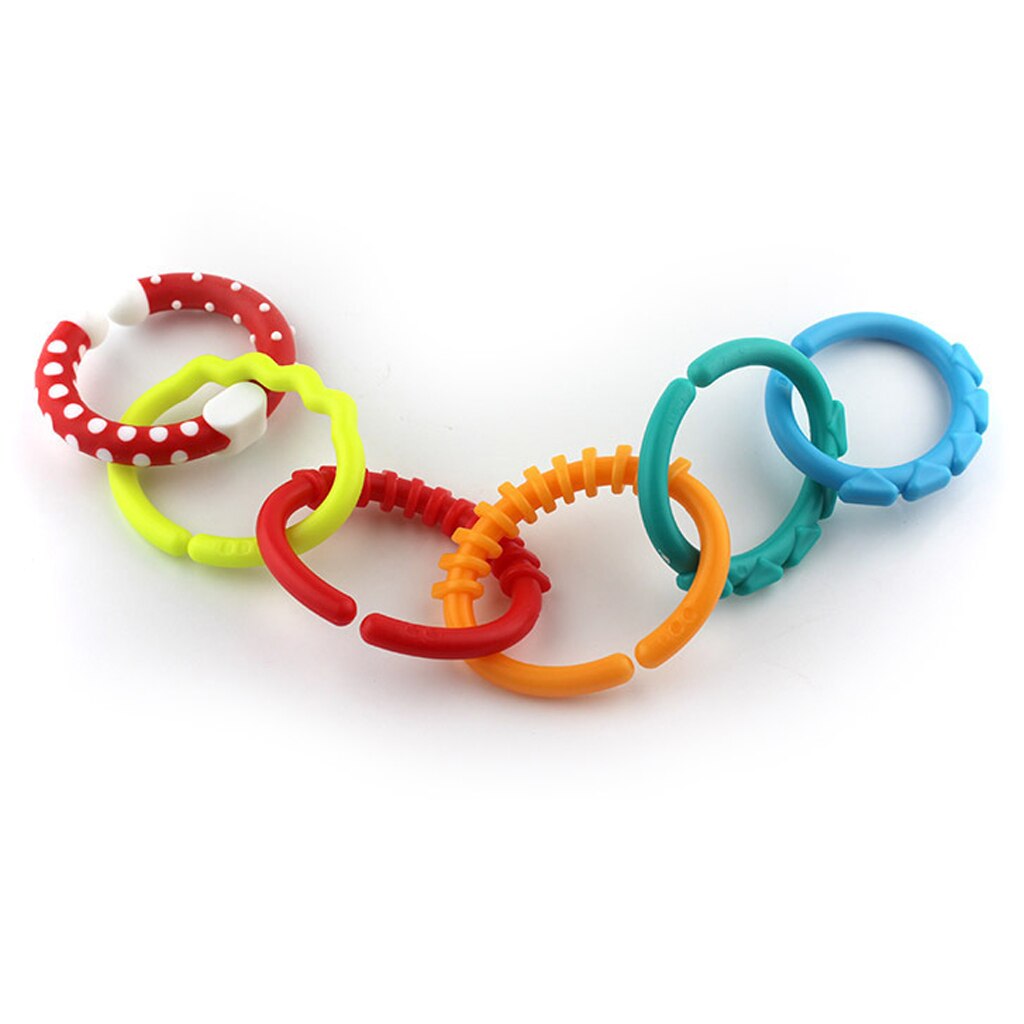 6 Stuks Baby Tandjes Ring Silicone Bijtring Armband Zintuiglijke Speelgoed Rammelaar Kleurrijke Regenboog Crib Bed Wandelwagen Link