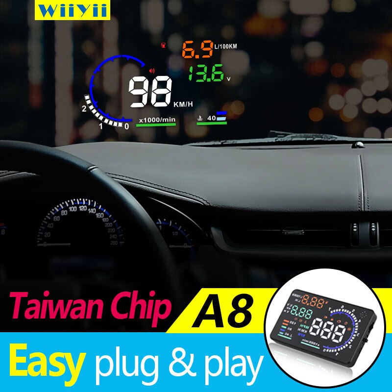 Pantalla Digital HUD A8 OBD OBD2 para coche, velocímetro Digital para parabrisas, proyector, alarma de fatiga, indicador OBD de velocidad de combustible, pantalla obd2