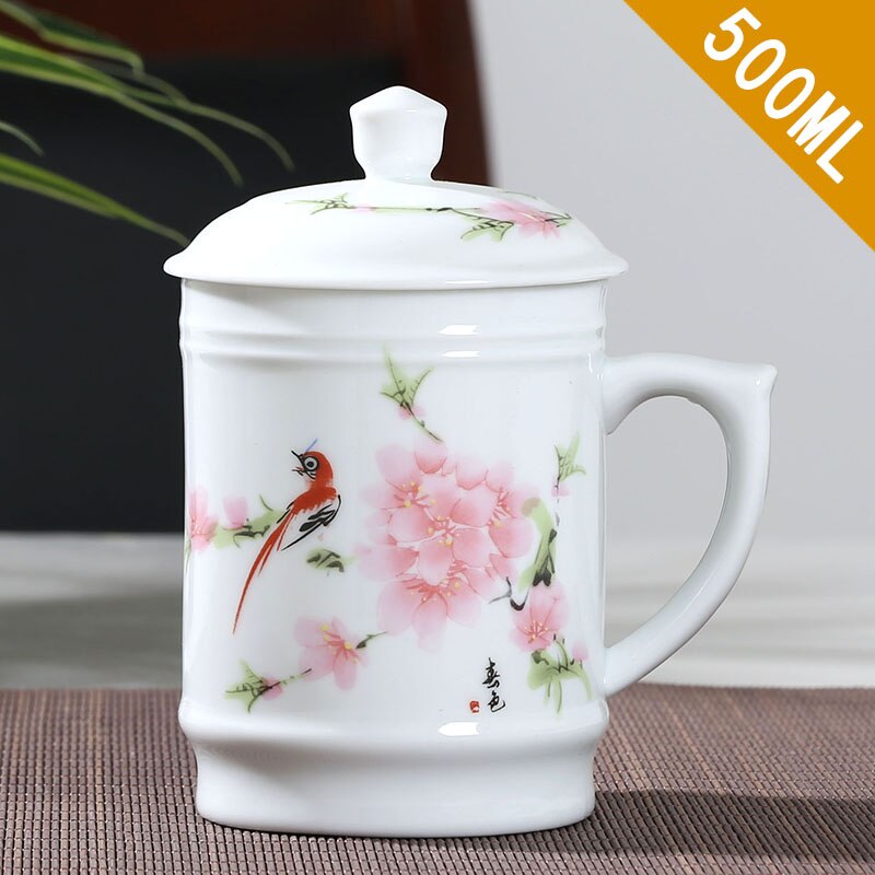 Jingdezhen Ceramic With cover Teacups Hand Painted Flower Pattern Master Teacup Boutiques Tea Ceremony Accessories Supplies: E  8.5X15CM  500ML