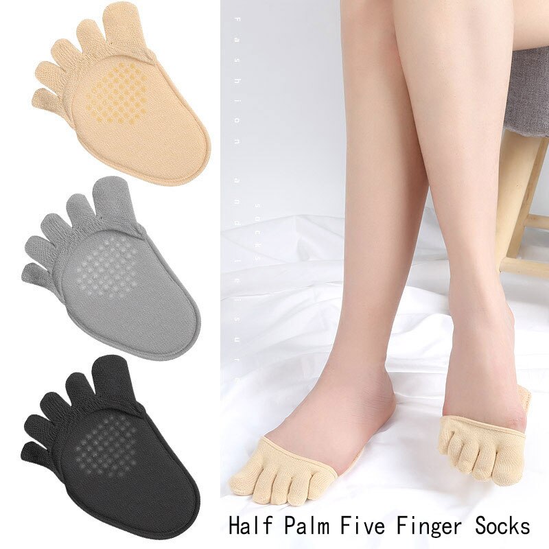 Separador de dedos de media palma, antideslizante, absorbente de sudor, plantillas elásticas, calcetines de cinco dedos, almohadillas de juanete, Hallux Valgus