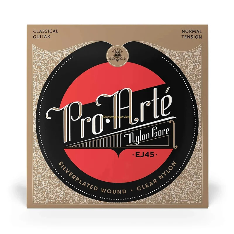 Cordes de guitare classique EJ45, noyau en nylon plaqué argent, ton clair et brillant, jeu fluide, Tension moyenne pour débutants et professionnels