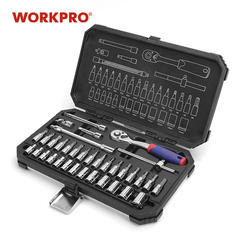 WORKPRO 35PC Tool Set Home Instruments Set of Tools for Car Repair Tools 1/4" Dr. Socket Set Ratchet Wrench
