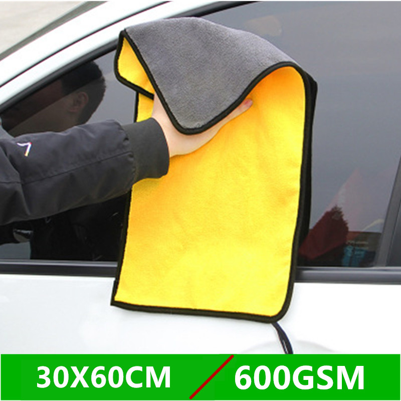 Tyk 600 gsm 30 x 30/40/60cm bilvask håndklæde mikrofiber bil tørring rengøringsklud bilpleje bilvask polering af håndklæder tilbehør: 30 x 60cm