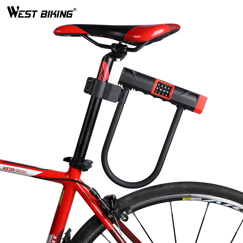 WEST BIKING Password Code Bicycle U Lock Anti-theft MTB Road Bike Motorcycle Bike U Lock Steel Safety Heavy Duty Bicycle U-Locks