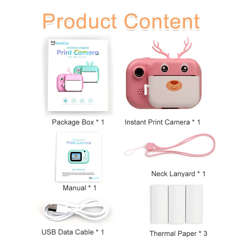 HD 1080P Children Instant Print Birthday christmas Toys Video Cam For Kids Polaroid Camera With Thermal Photo Paper Camera: Pink With 3 Paper / No Memory card