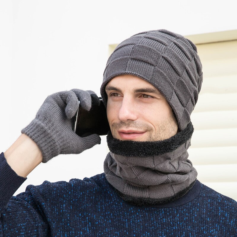 Unisex pipot hattu sormus huivi käsineet setti talvineulottu paksu lämmin lippalakki naiset miehet kiinteä retro pipo hattu pehmeä kosketusnäyttö käsineet