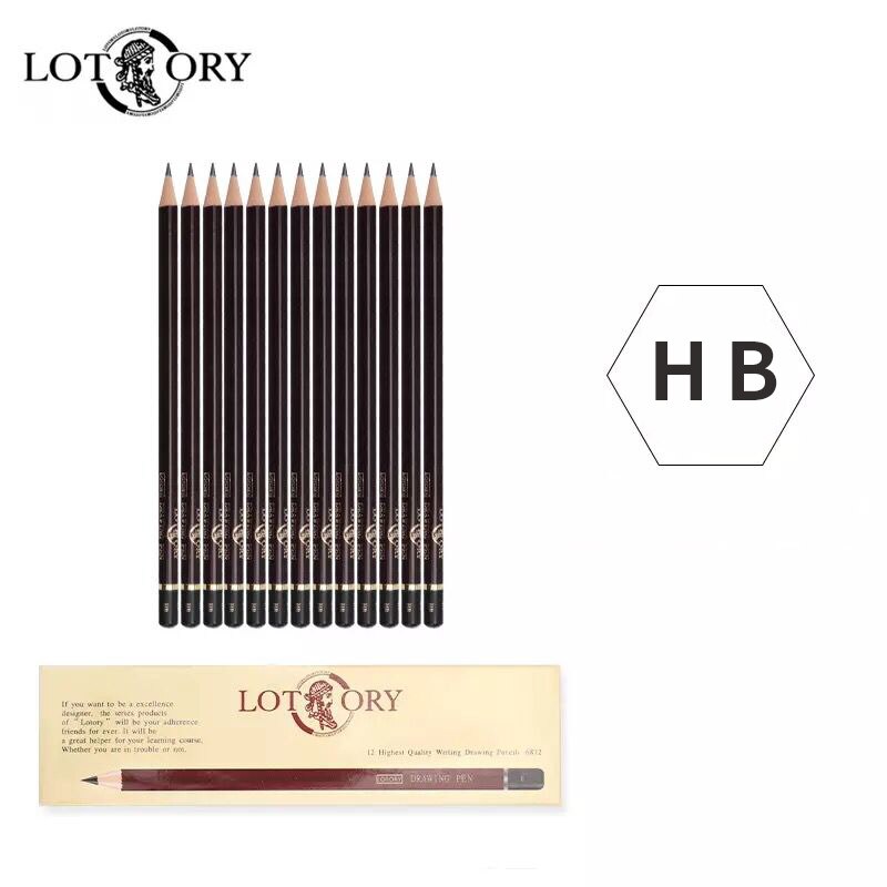 Lotory 12Pcs Drawing Pencils Set Wooden Sketch Graphite Pencil HB/B/2B/8B/12B Simple Pencil For School Office Stationery Crayon: HB