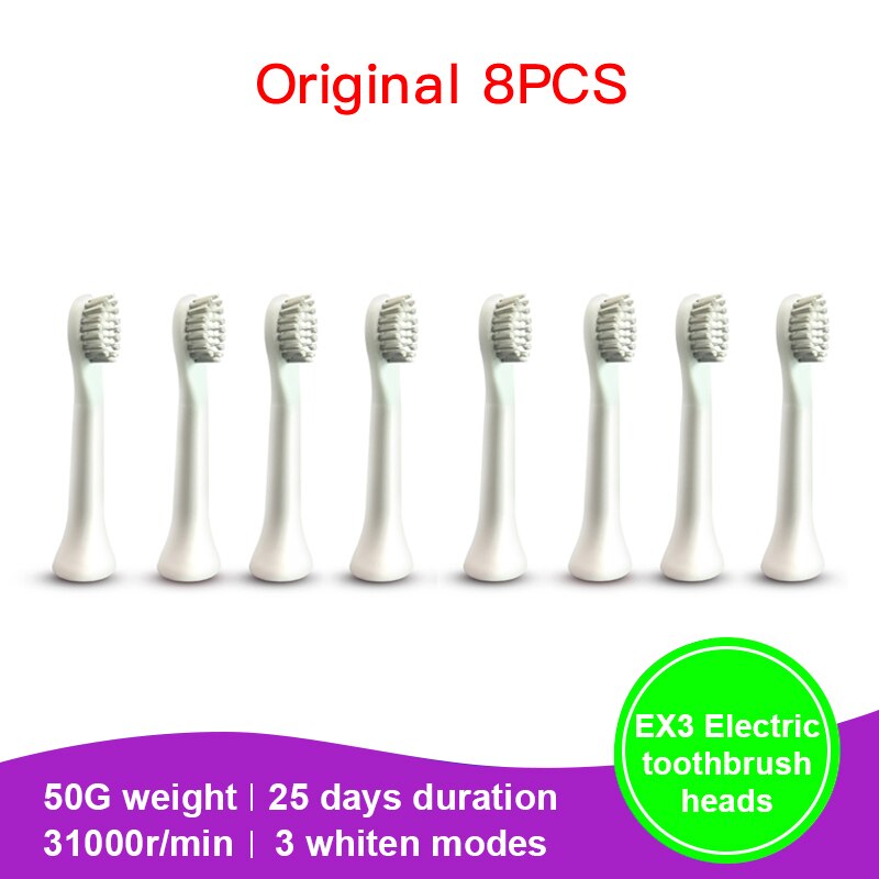 Originale pinjing  ex3 so hvide tandbørstehoveder xiaomi youpin soocas elektriske soniske ultralyds-tandbørstehoveder: Original 8 stk