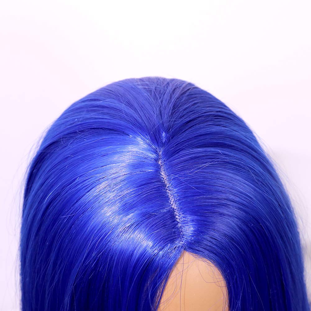 DLME Long Straight Light Blue Frontal Lace Wig With Natural Hairline Blue Synthetic Lace Front Wigs For Black Women
