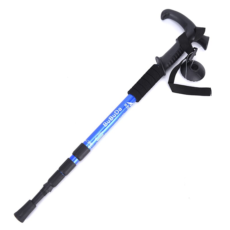 1pc 110cm Anti Shock Nordic Walking Sticks Telescopic Trekking Hiking Poles Ultralight Walking Canes With Rubber Tips Protectors: Blue