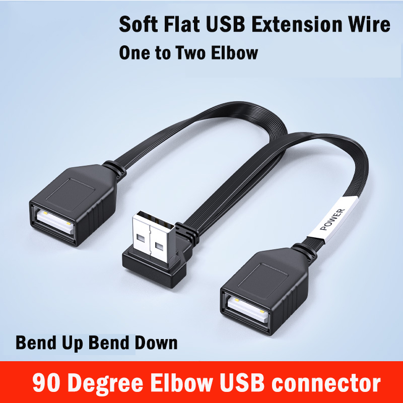 USB Elleboog Computer Verlengsnoer 1 tot 2 65 W Snel Opladen Platte Datakabel 10/20 cm Mobiele Telefoon Auto Expander Carplay Splitter
