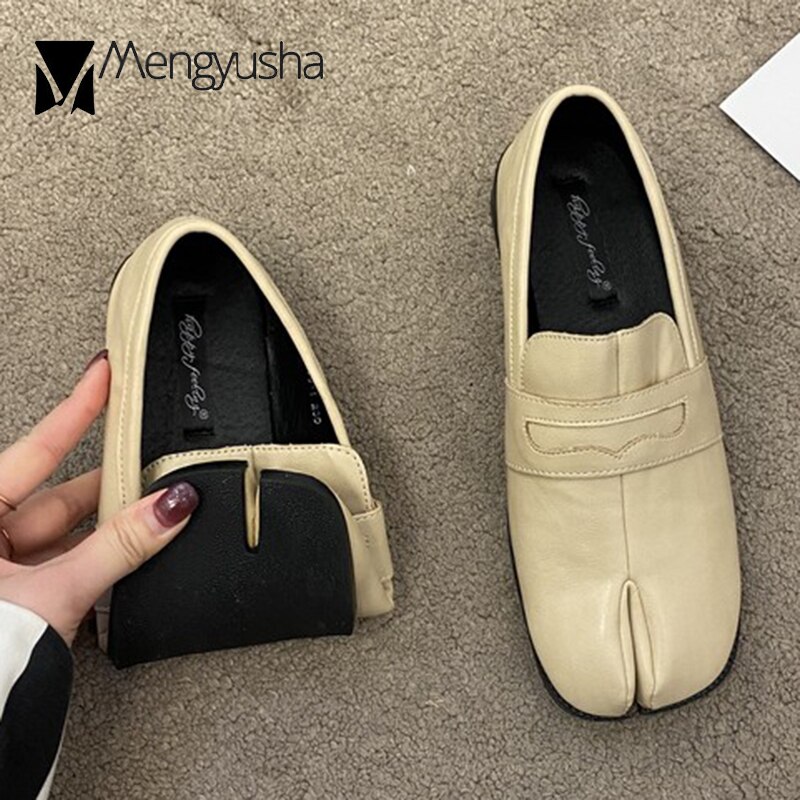 Dames flats met gespleten neus, dikke hakken, derbyschoenen, dames oxfords, zachte onderkant, tabi ninia schoenen voor dames, ondiepe instappers: Abrikoos / 8.5