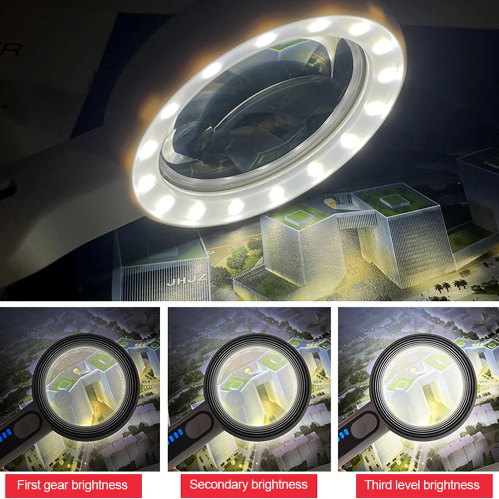 Oplaadbare handloep 6x 5x 11x 12x verlichte loep met ledverlichting voor lezen en repareren 3