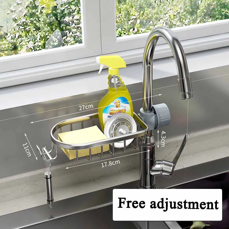 Bathroom Shelves Shower Rack Aluminum Basket for Shampoo Soap Bathroom Storage Adjustable Kitchen Faucet Sink Rag Holders: Light Grey