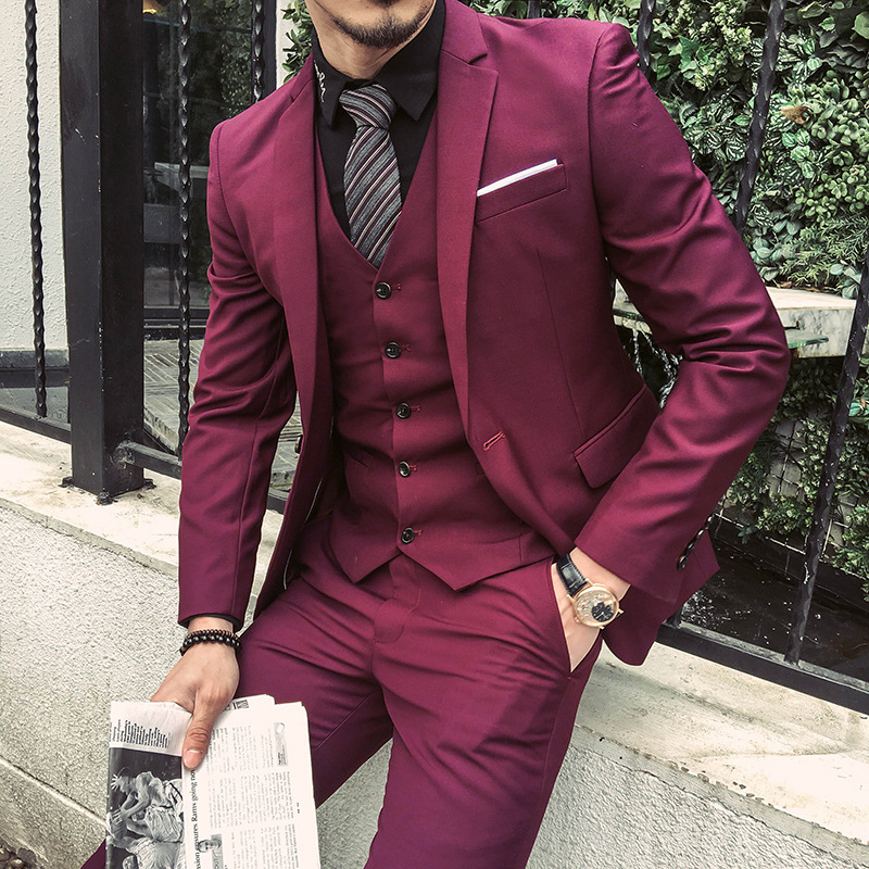 ZOGAA Männer 3 stück anzug lässig Britischen stil Anzug Jacke weste Schlauch drei-stück anzug Blazer hochzeit männer anzug 3 stücke: Burgunder / XL