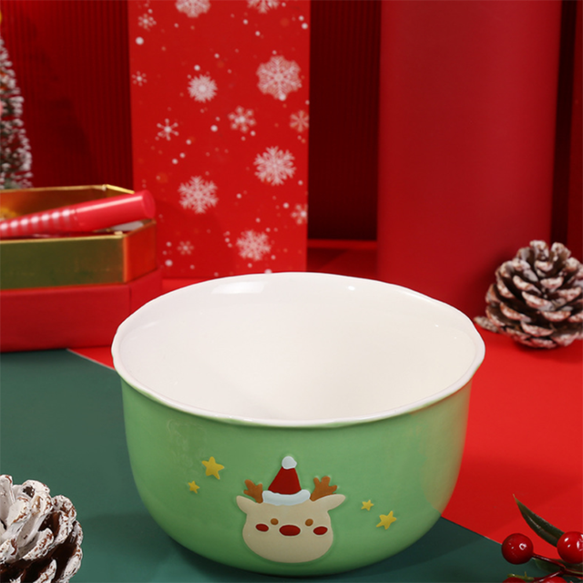 Christmas Ceramic Plate Bowl Cutlery Elk Cartoon Shape Dinner Plate Santa Claus Xmas Plate Set Cartoon Cute Year Kitchen: Snowman Bowl