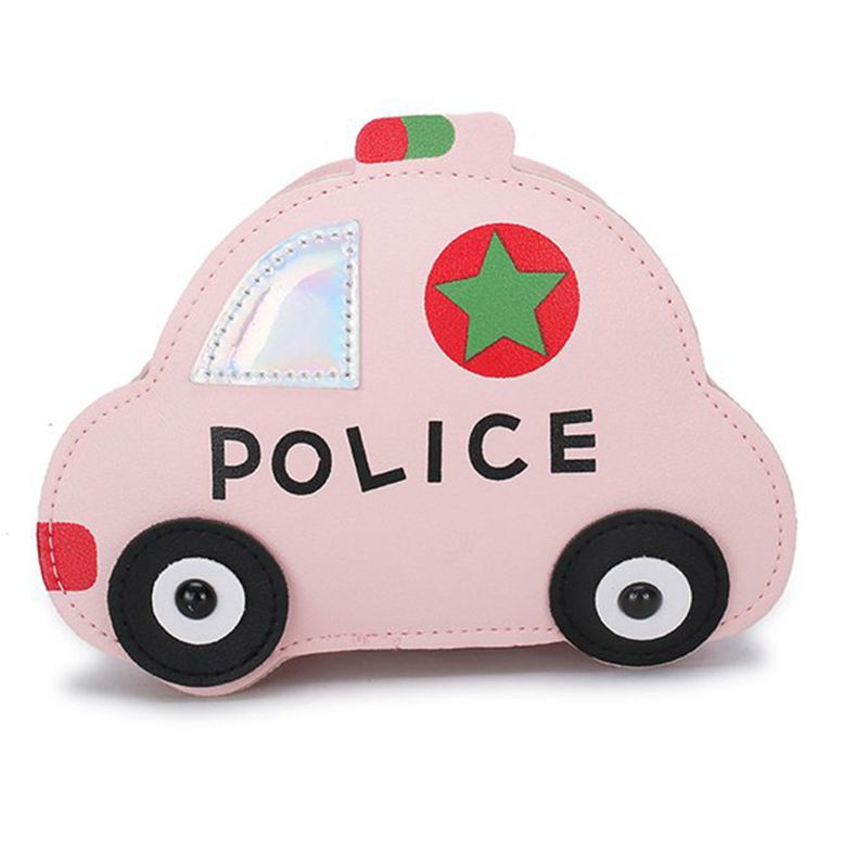 Enfants fille dessin animé voiture épaule sac à bandoulière en cuir PU sacoche petit fourre-tout porte-monnaie: Rose