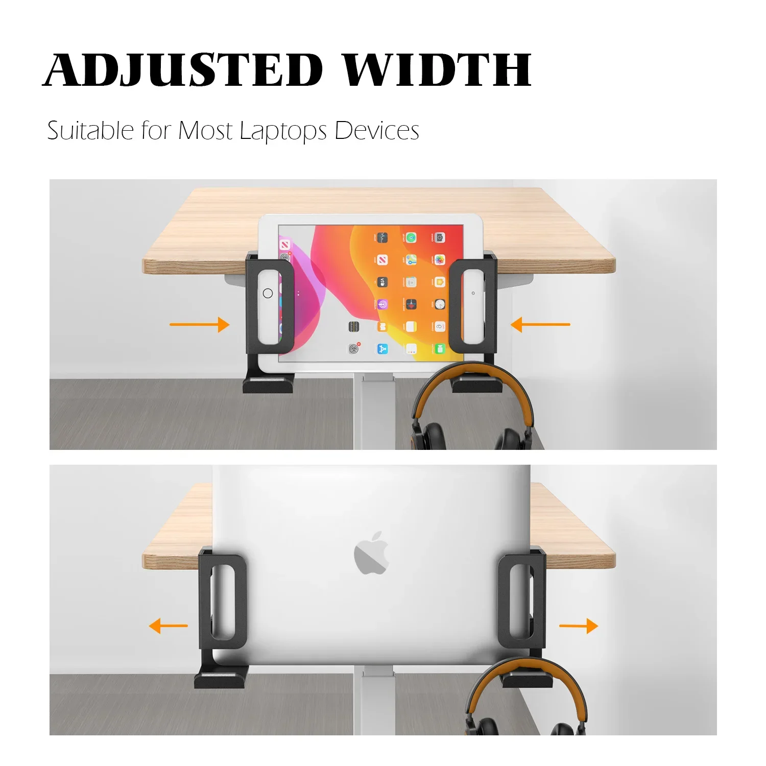 Vertical Laptop Stand, No Drill Desk Side Laptop Stand Organizer Adjustable Laptop Holder Desk Clamp on,Side Desk Holder Shelf