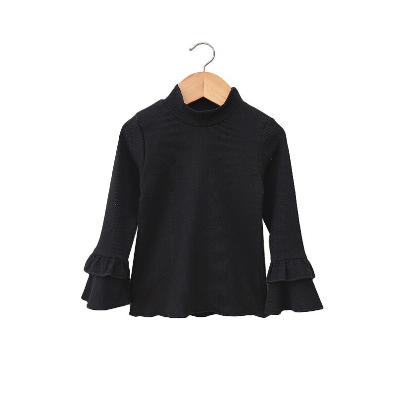 Babymeisjes shirt lotusblad trompetmouwen tops voor kinderen lente baby t-shirt peuter katoenen kinderblouse meisjeskleding: Zwart / 3t- maat 7