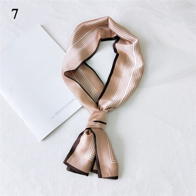 Women Neck Scarf Diy Hair Tie Hairbands Euro Style Skinny Wristband Narrow Long Striped Scarves Handbag Ribbon: 7