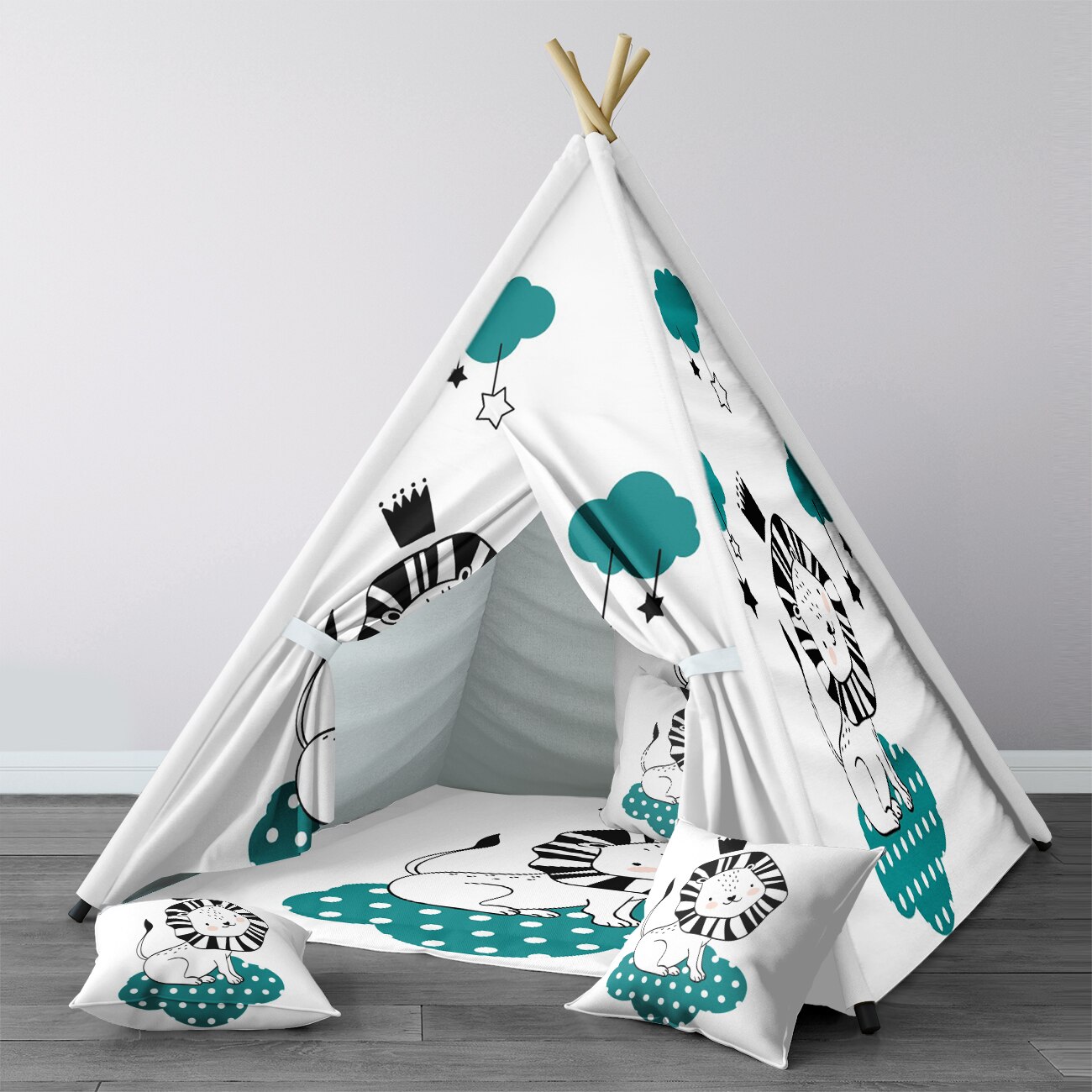 Spielzelt für kinder, wigwam, tragbares indoor-spielzelt für kinderzimmer, weißes traum-großes löwenmodell 1363