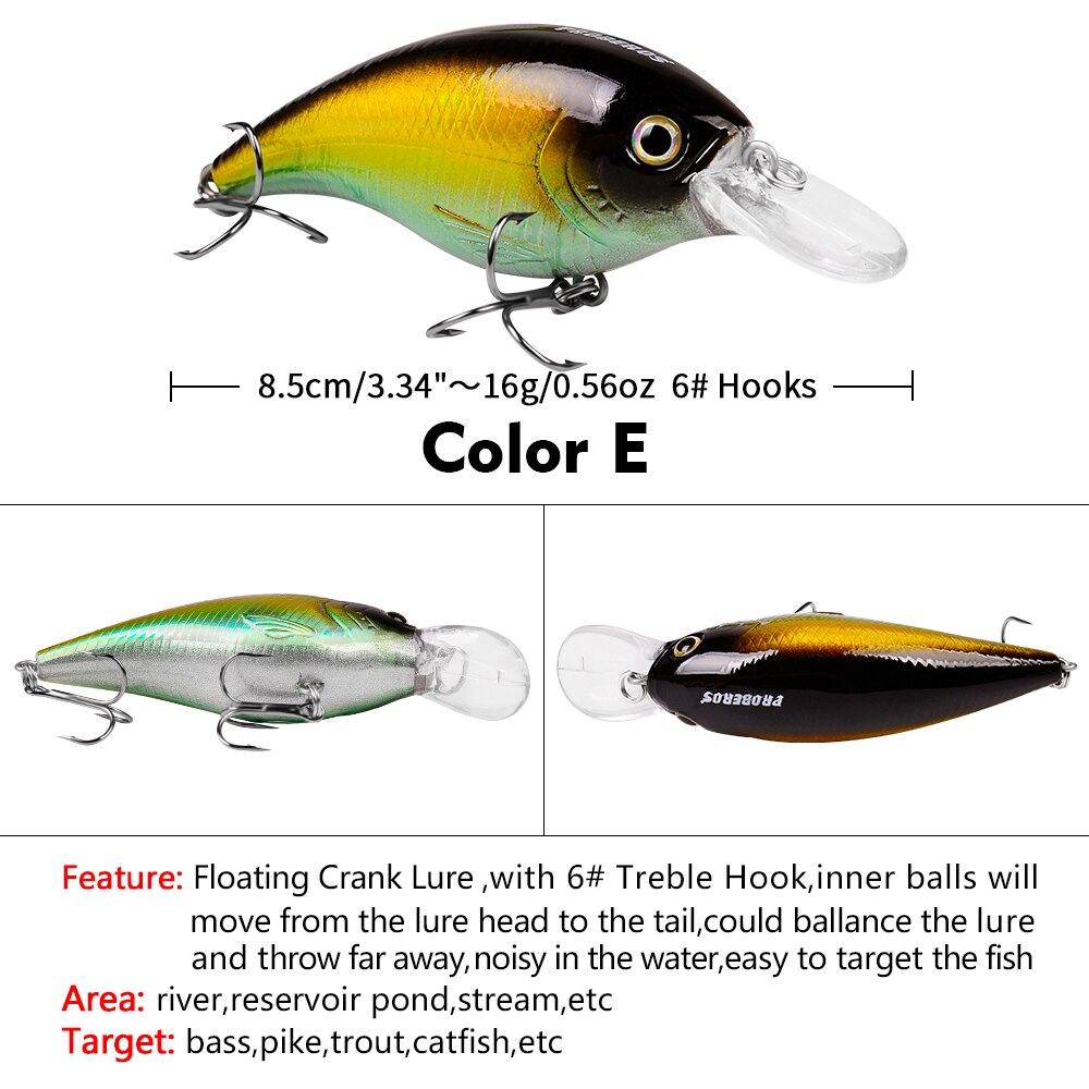 PROBEROS Fishing Lure 9cm-17g Minnow Hard Bait Wobbler Artificial Bass Lure CrankBait With 4# Hook Topwater Trout Tackle: Color E