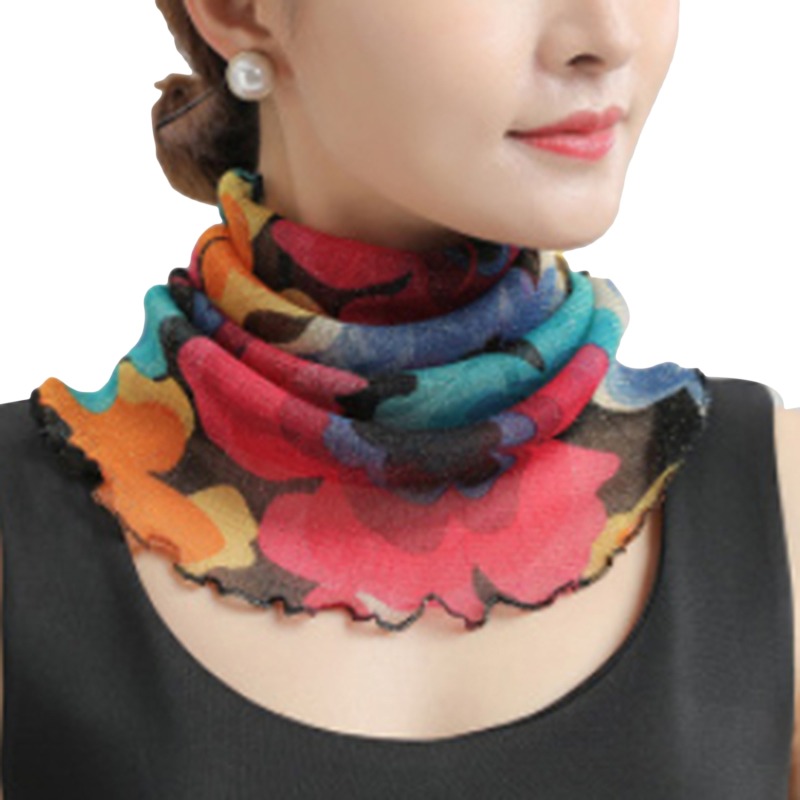 Spring Summer Chiffon Neck Collar Scarf Women Head Thin Sunscreen Variety Small Silk Anti-Uv Scarf Mask Multi-Function Scarf: Navy Blue