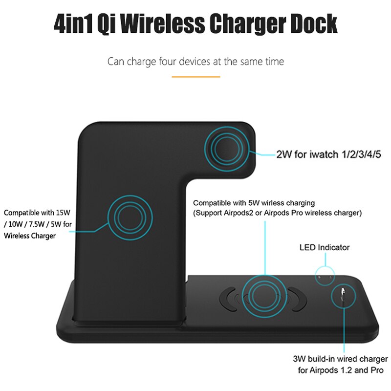 4in1 Qi Wireless Charge Station Foldable Base 15W Fast Wireless Charging for Samsung S20 S10 Huawei Apple iWatch 5 4 3 Airpods 2