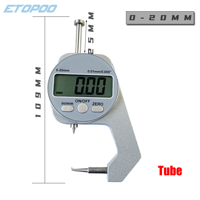 Digital Display Thickness Gauge Zinc Alloy Electronic LCD Micrometer Metric Imperial Wall Thickness Measurement Tools 0-10/20mm
