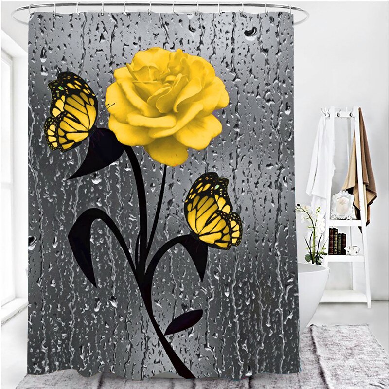 Rideau de Douche 3D Imperméable à Imprimé Rose en Polyester, Accessoires Disponibles en 5 Couleurs, Ensemble de Moquette de Décoration et Tapis de Bain Antidérapant pour toilette et Maison: 1PC180x180cm-E