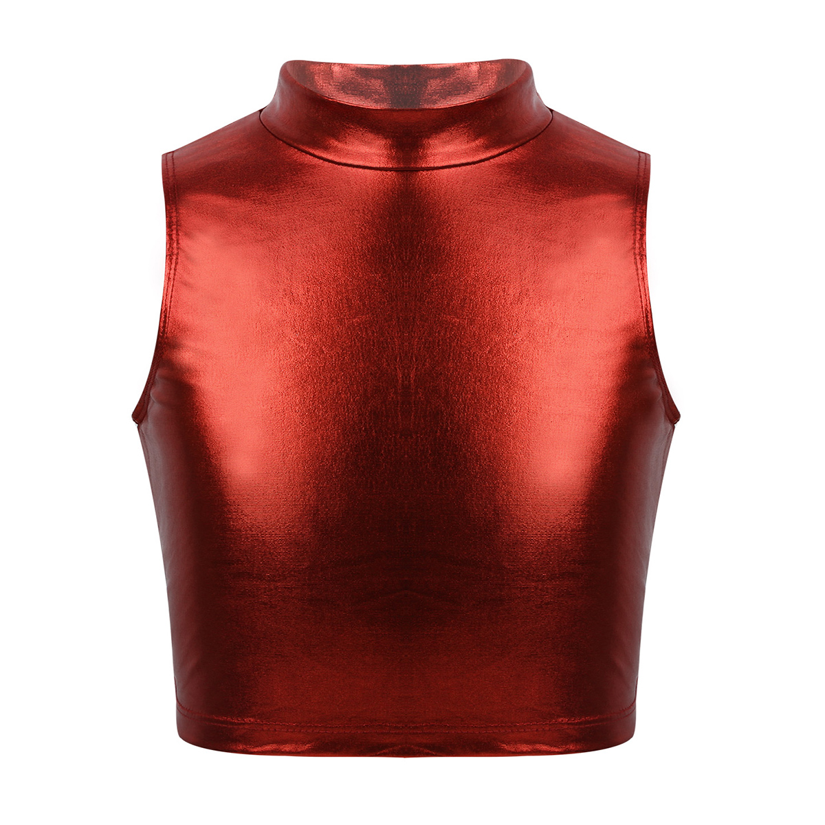 Barn tonåringar ärmlös turtleneck metallisk balett gymnastik crop tops barn flickor jazz performance dans klädsel kostym: Röd / 8