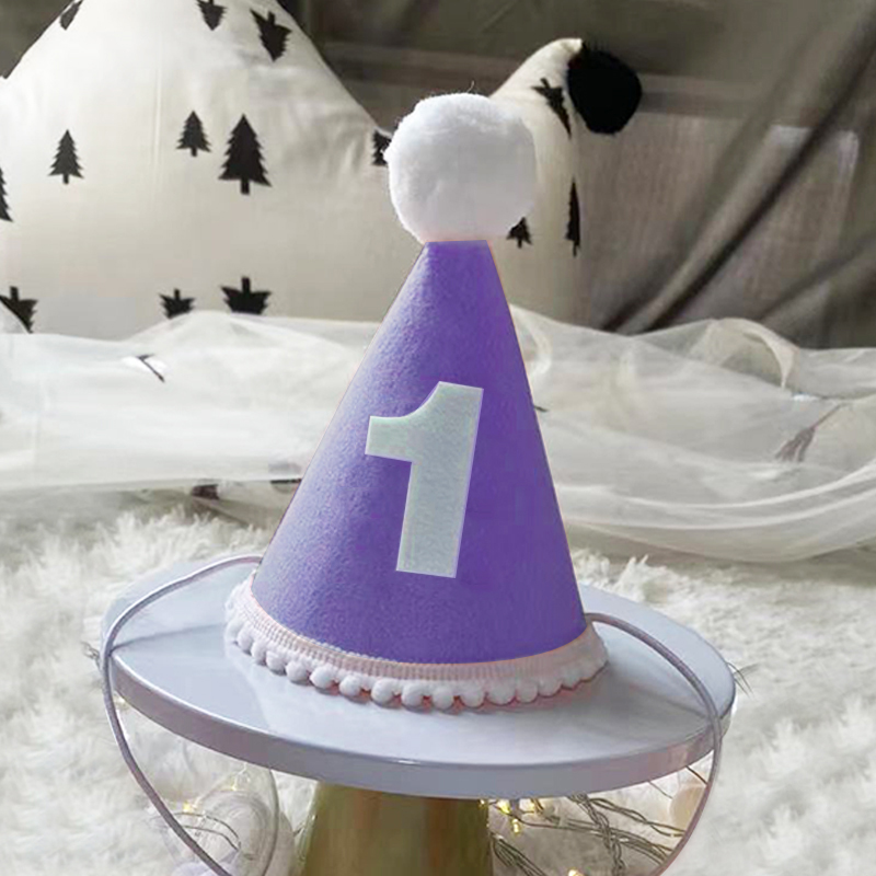 Chapeau couronne d'anniversaire pour enfants, coiffe princesse Prince, décoration de fête prénatale, fournitures pour fête d'anniversaire, 1/2/3 ans: Purple-1