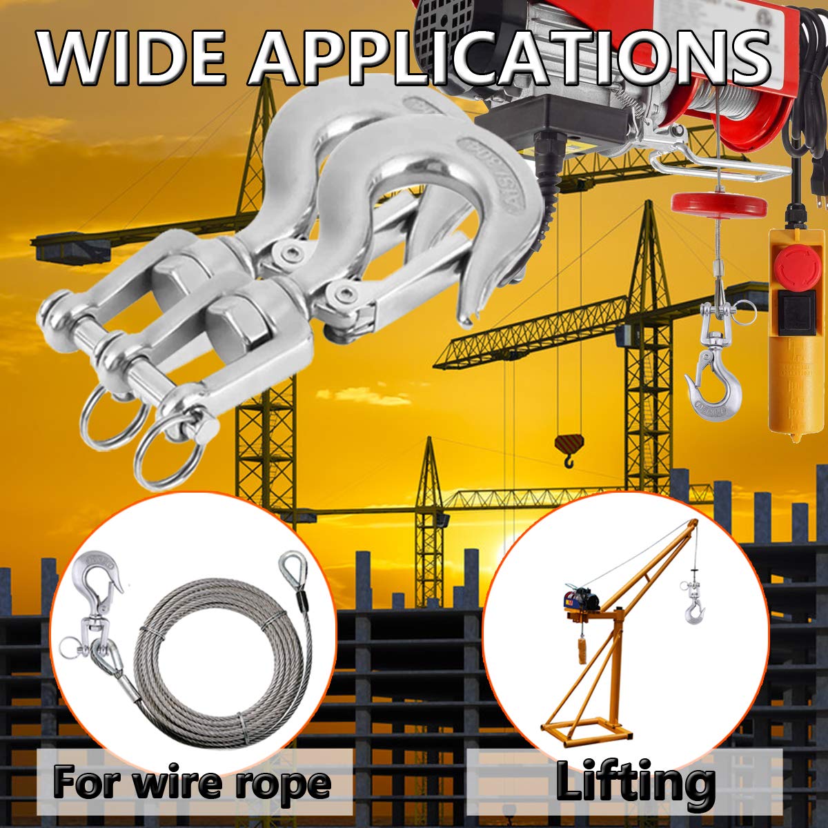 2Pcs Slip Hook (771lb/ 350kg) 304 Stainless Steel Clevis Hook Safety Hook with Safety Latch Swivel Lifting Hook Capacity