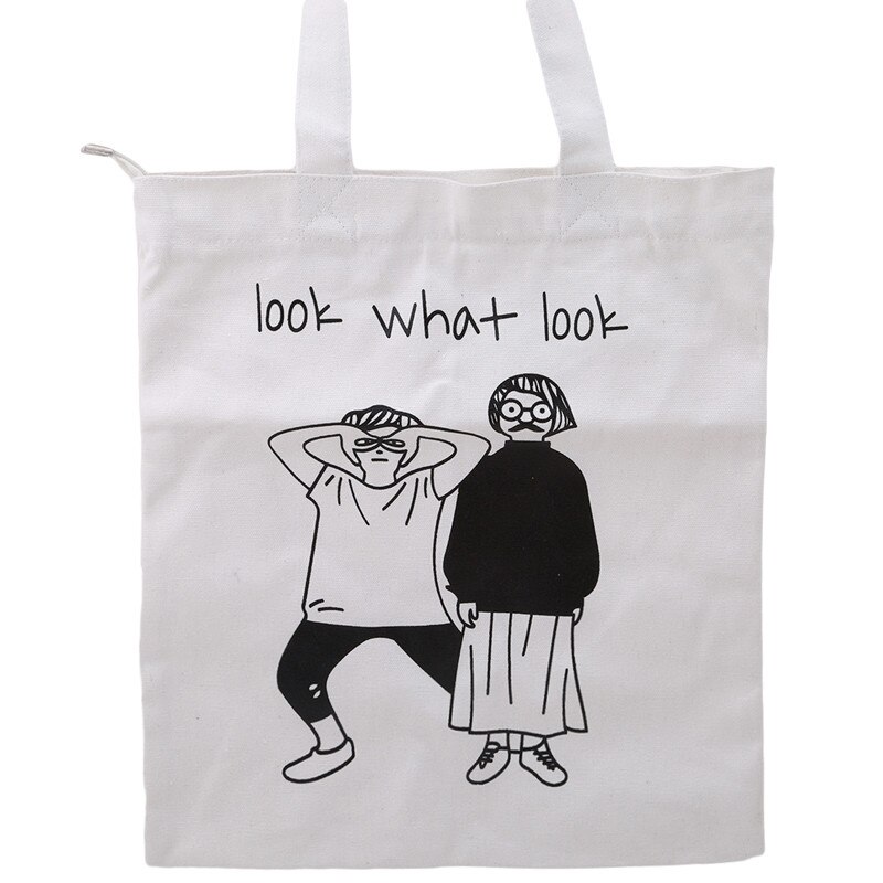 Vrouwen Handtassen Cartoon Schoudertas Grote Dames Strandtas Dagelijks Canvas Tote Boodschappentassen Shopper Handtas: White