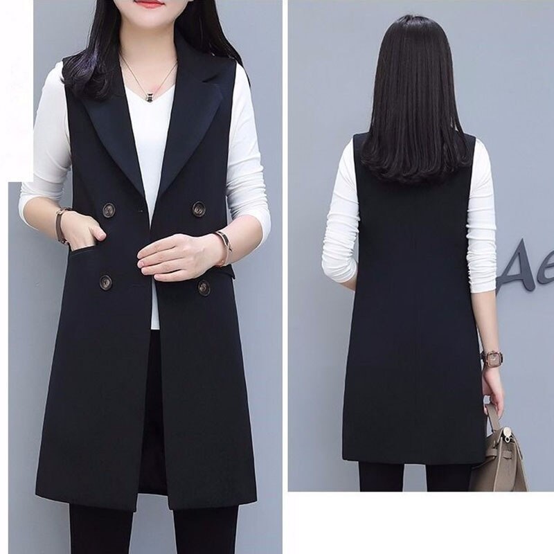 Chaleco largo sin mangas para mujer, chaqueta delgada coreana, Tops para primavera y otoño, 2022