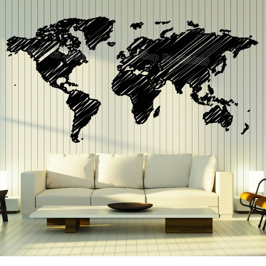 Vinyl decal verdenskort wallsticker kontinenter teknik til udrugning indretning stue selvklæbende kunst vægmalerier  yy637