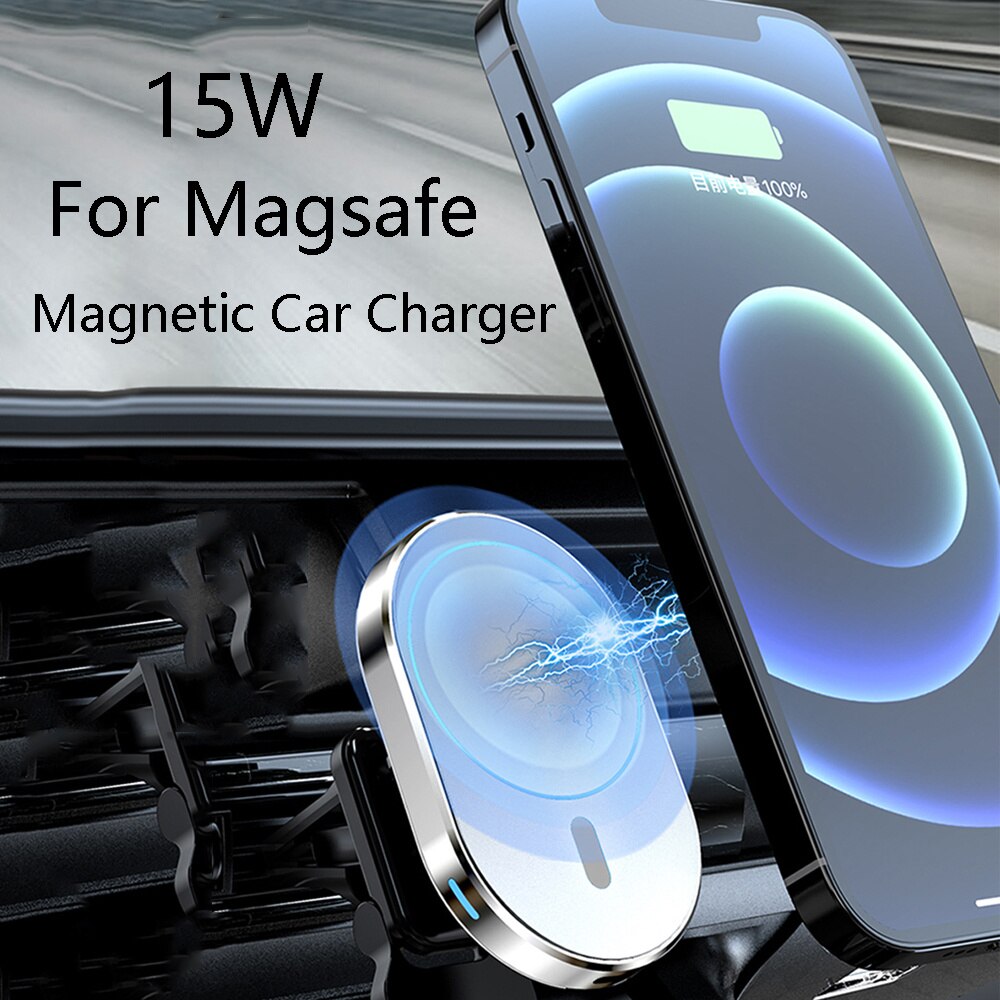 Voor Magsafe Autolader 15W Qi Magnetische Draadloze Snelle Opladen Vent Mount Magneet Mobiele Telefoon Houder Voor Iphone 12 pro Max Mini