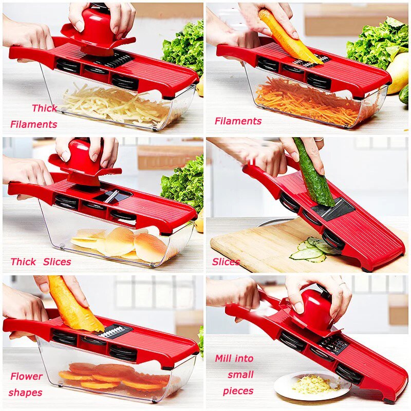 6 In 1 Multifunction Cutter Carrot Vegetable Potatoes Salad Radish Slicer Peeler Grater Cooking Cutter Chopper Kitchen Gadgets