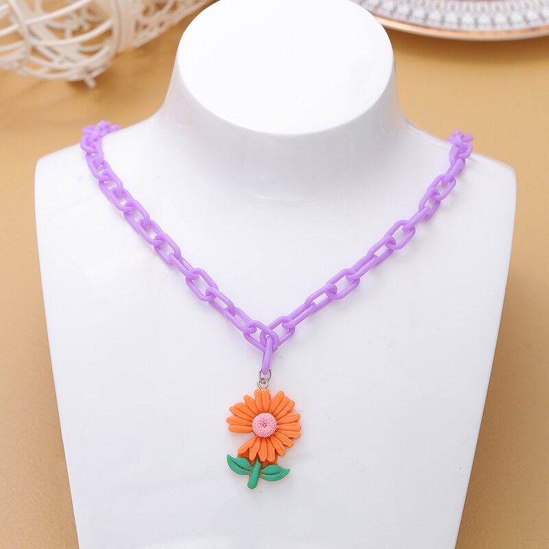Chic Colorful Daisy Flower Pendant Necklace For Women Cute Resin Square Chain Choker Necklace Jewelry For Girl Spring