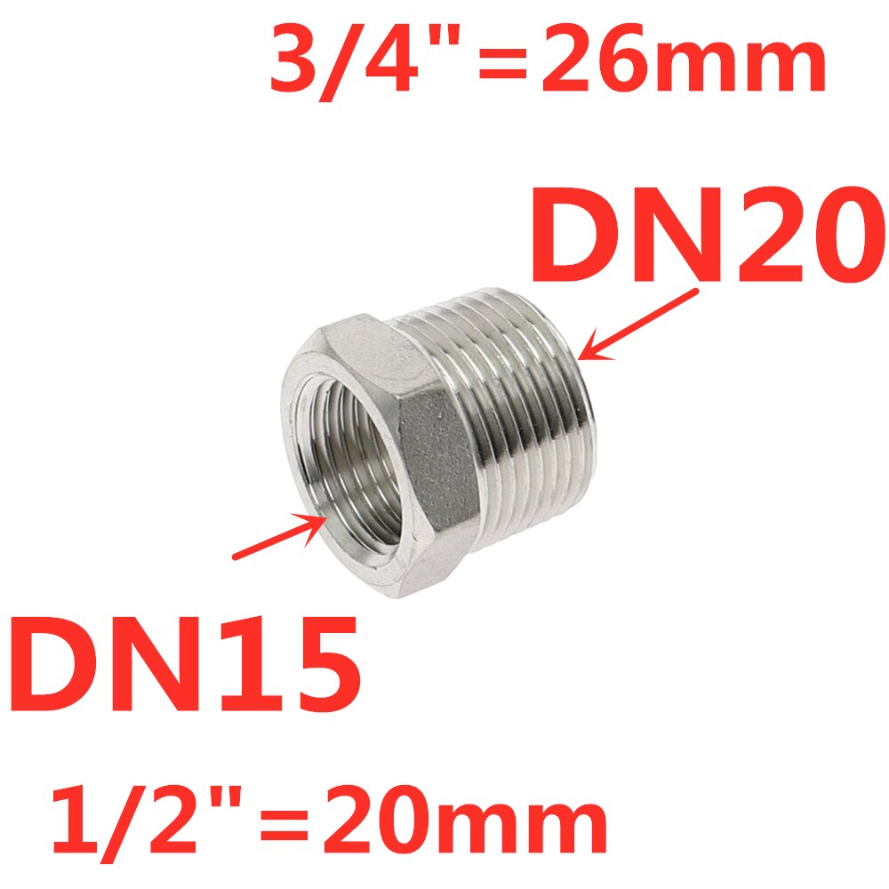 Tonisoiva sydämen vähennysholkki 1/8 &quot; 1/4 &quot; 3/8 &quot; 1/2 &quot; bsp uros/naaraskierre  ss304 ruostumattomasta teräksestä valmistettua putkiliitosta vesikaasuöljylle: Dn20 to dn15