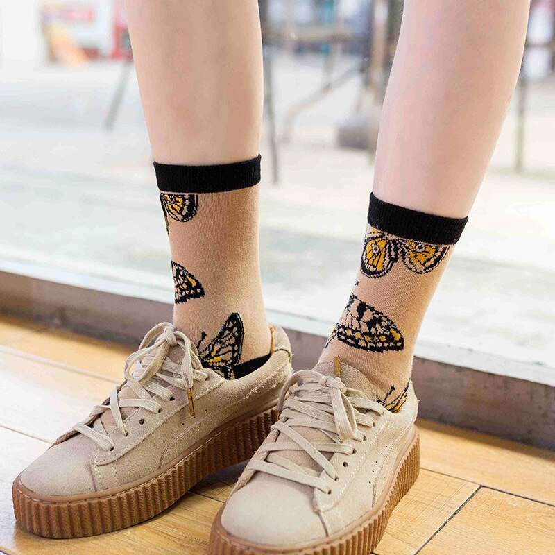 Leopard sommerfugl plettet hund tegneserie dyr dame ren bomuld tube sokker street sports sokker hip hop skateboard sokker