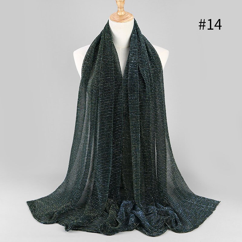 Largo pañuelo islámico para la cabeza para mujer, hiyab musulmán de 75x180cm, a la , con brillo arrugado, chales lisos: 14