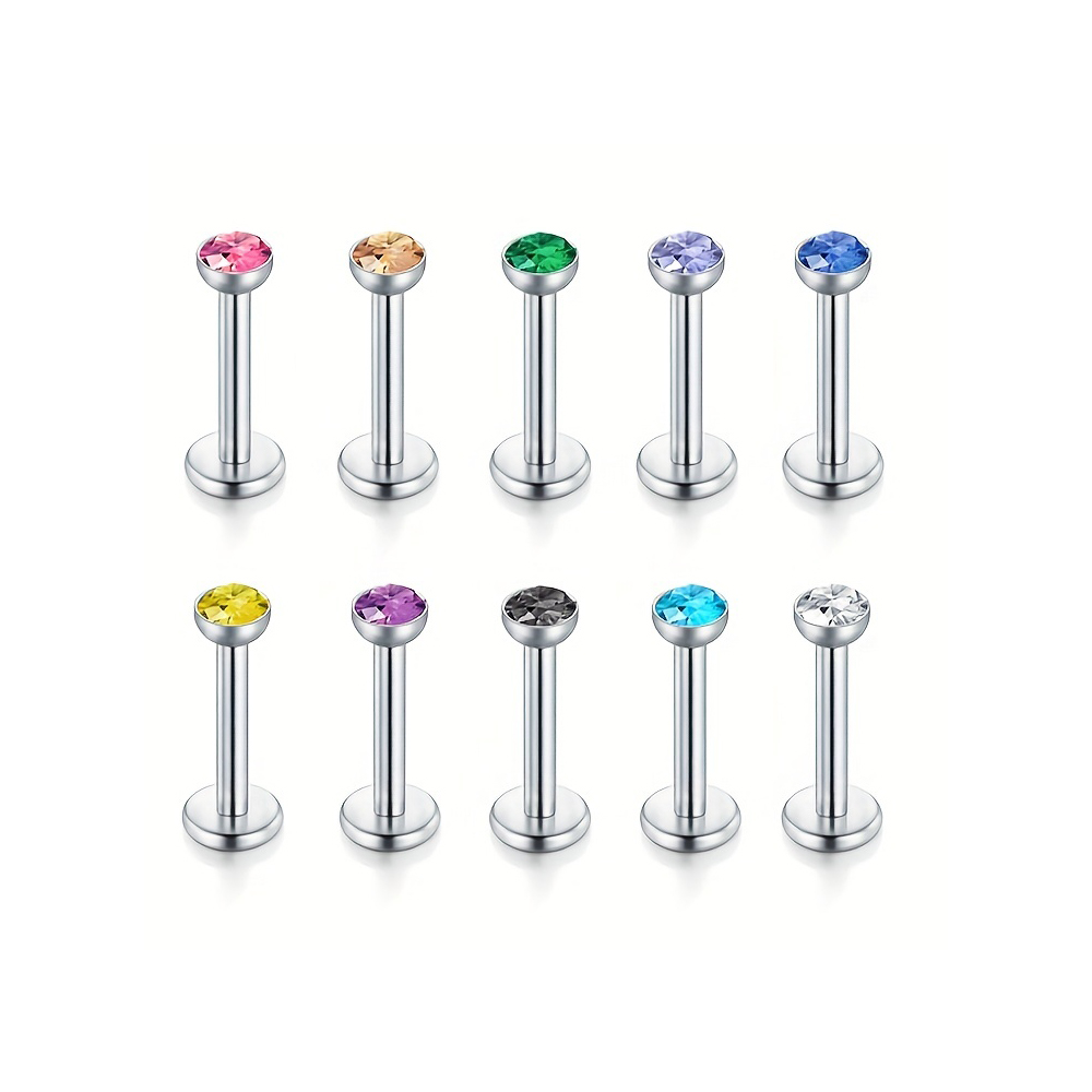 10 stks/partij 16G Rvs Lip Studs Tragus Oorbellen Helix Labret Lip Bar Ringen Stud Kraakbeen Monroe Piercings Sieraden 6/8mm: WHITE / Licht Geel Goud Kleur