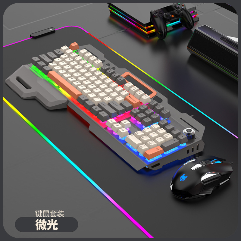 Mechanisches Gefühl, Spielen-Tastatur, Maus-einstellen, 104 Tasten, 100 % Layout, Spanisch, Russisch, Koreanisch, Arabisch, Tastatur, USB-Kabel, RGB-Gamer, K90: Orange / Blauer schalter