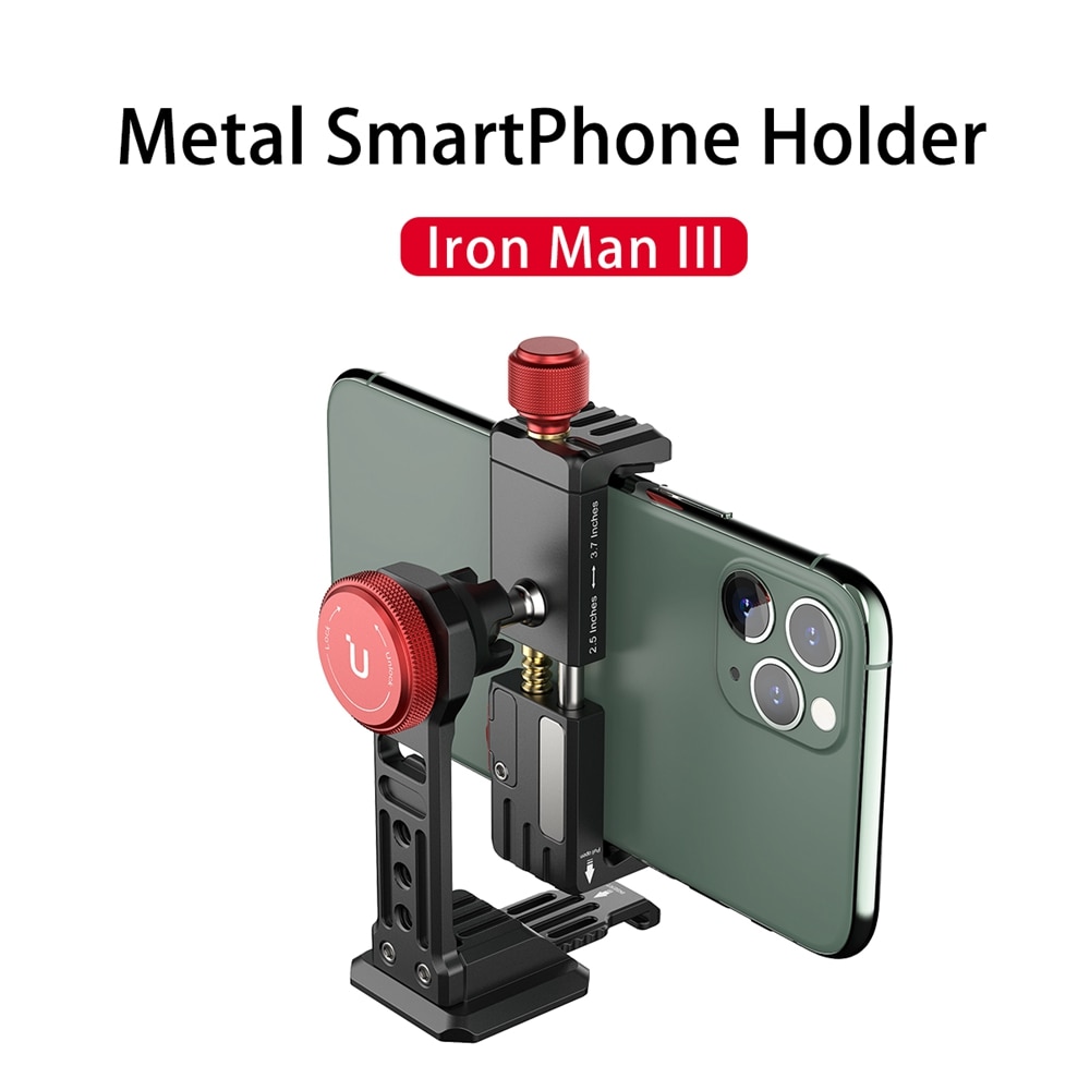 Ulanzi ST-14 Iron Man Iii Metalen Verticale Schieten Smartphone Telefoon Mount Houder Klem W Koud Schoen Smartphone Vlog Statief Mount