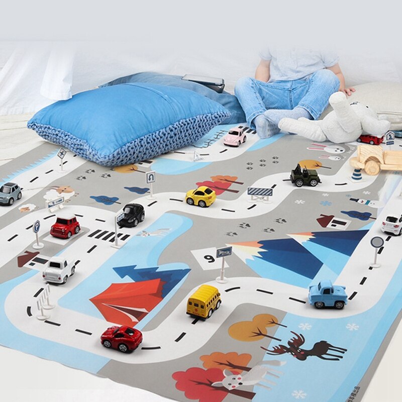 Leketøy bil matt kart lekeplass til låve teppe urbane veikart søle sammenleggbar bygning parkeringsplass 130 x 100cm