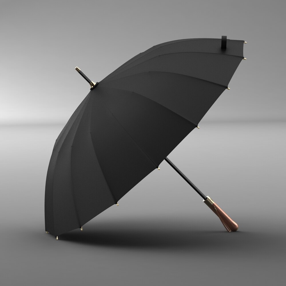 OLYCAT Luxury Mental Wooden Handle Umbrella 112cm Large Long Men Black Umbrellas 16 Ribs Windproof Rain Umbrella Paraguas: Black